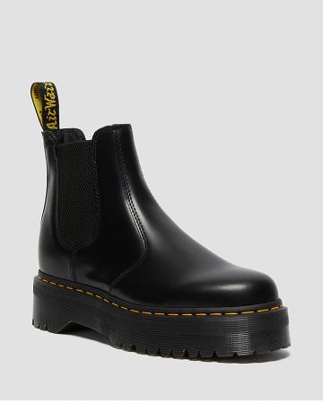 Black Men's Dr Martens 2976 Polished Smooth Platform Chelsea Boots | CA 485CTV